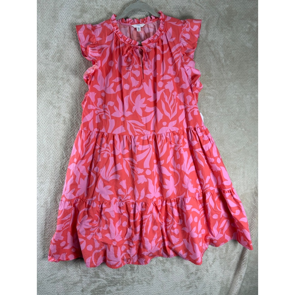 Time and Tru Pink Orange Floral Tiered Ruffle Mini Dress Plus Size XXXL 22 NEW